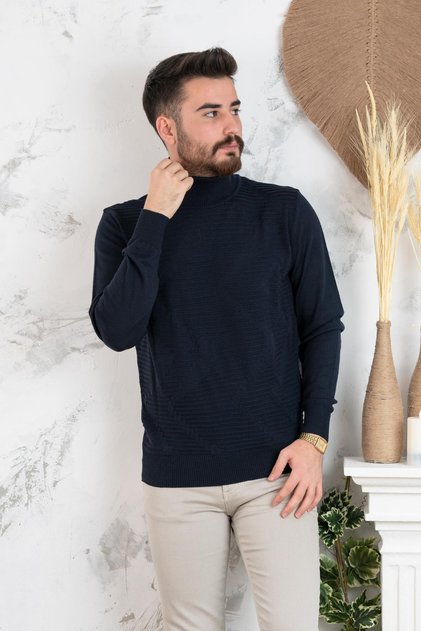 Nehir By Faruk Ülker Boğazlı Desenli Regular Fit Erkek Triko Kazak