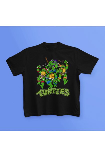 Bisiklet Yaka Ninja Kaplumbağalar Baskılı Unisex Kısa Kollu Çocuk Tshirt