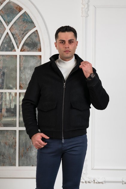 Regular Fit Yünlü Dik Yaka Astarlı Içi Elyaflı Kaşe Mont