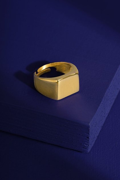 Minimal Model Kare Ayarlanabilir Gümüş Yüzük-Altın Rengi