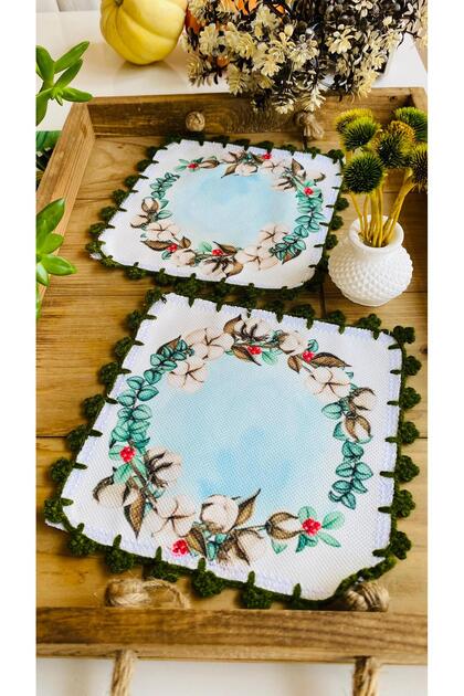 2 Decorative Green Flower Patterned Cocktail Coffee Side Serving Napkins