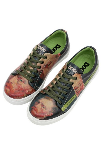 Women's Vegan Leather Green Sneakers - Vincent Van Gogh Self Portrait Muse Design