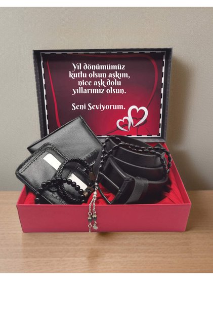 Valentine's Day, Anniversary Men's Gift Set, Boxed Wallet Belt Card Holder Bracelet Prayer Beads Set