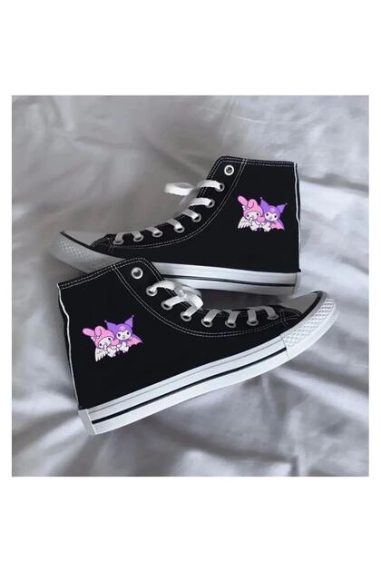 Ymn ayakkabı Günlük Keten Bilekli My Melody & Kuromi Baskılı Siyah