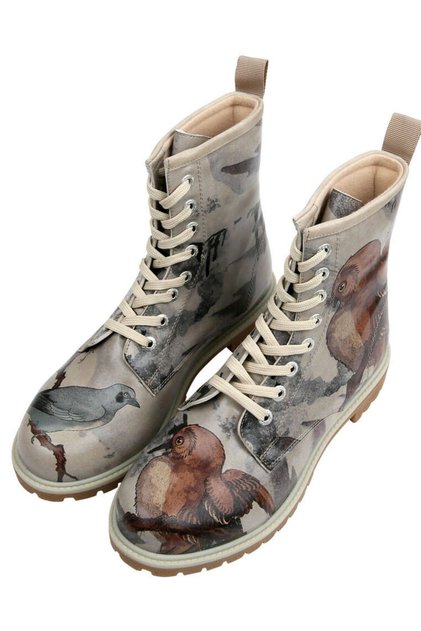 Women's Vegan Leather Beige Long Boots - Chatting On A Branch Design