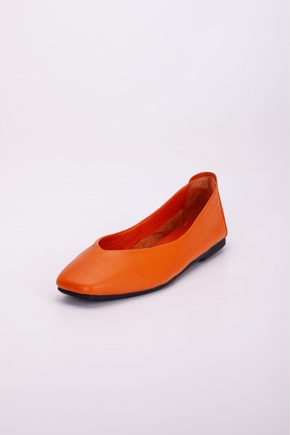 Women's Genuine Leather Orange Ballerina Shoes