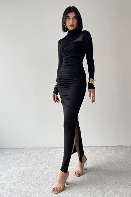 black long sleeve pencil cut dress The Gloria Pencil Dress in Black Vintage Diva