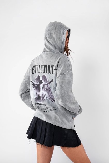 Washed White Evolution Printed Oversize Unisex Hoodie