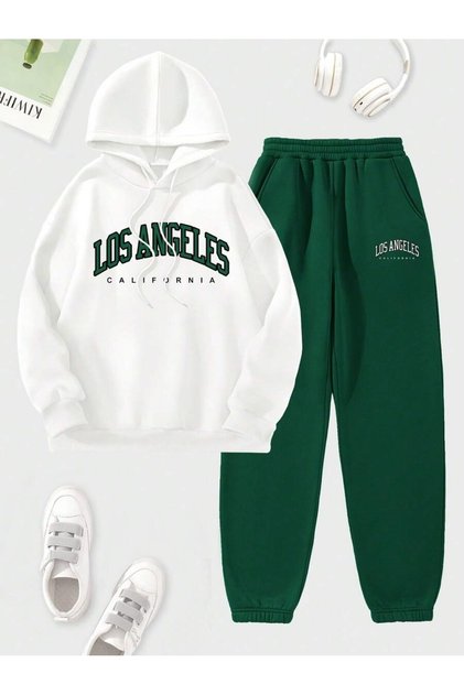 Unisex Los Angeles CA Printed Hooded Tracksuit Set