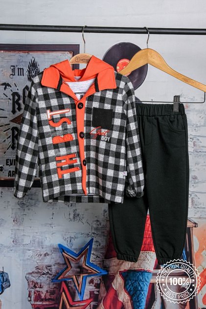 Boy's Hooded Plaid 3-Piece Set 100% Cotton 2-3-4-5-6 Years