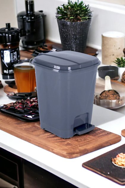 5 Litre Koyu Gri Kare Pedallı Çöp Kovası - Mutfak Tezgah Üstü, Banyo Ve Ofis İçin Çöp Kovası