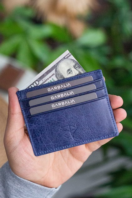 Unisex Navy Blue Medallion Crazy Leather Card Holder Wallet