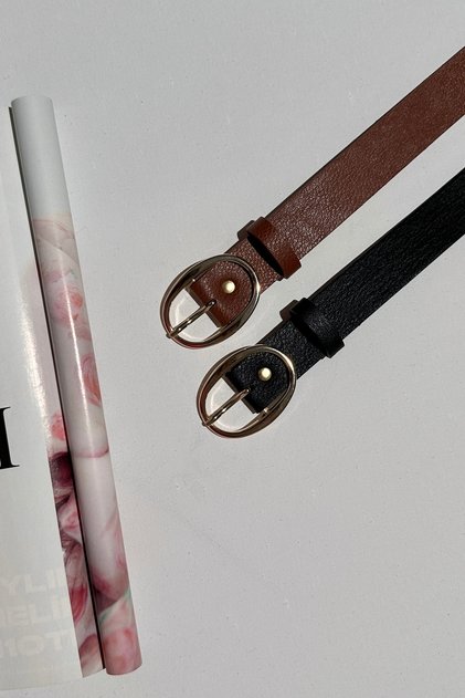2-Piece Ellipse Gold Buckle Belt Waist Belt Coat Belt Dress Belt Pants Belt