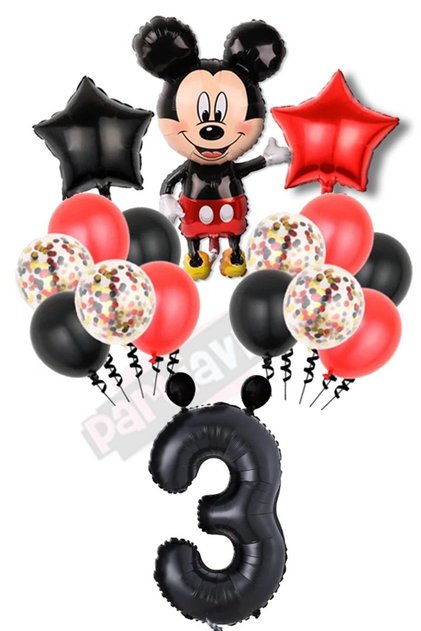 Mickey Mouse Patterned Black Number Balloon Set - Mini Mouse Themed