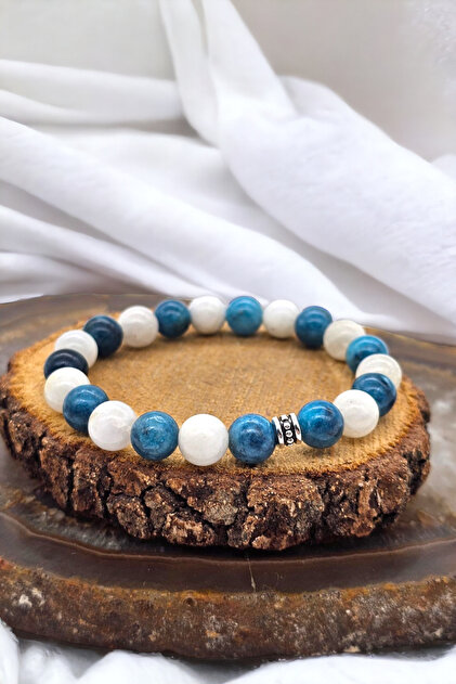 Apatite and Moon Stone Real Natural Stone Bracelet ( AA quality ) ( Unisex size options)