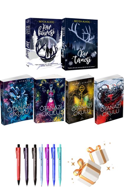 Kar Küresi Kar Tanesi Set of 2 and Ephesus Ötanazi Okulu Set of 4 Maral Atmaca Books + Pen as a Gift