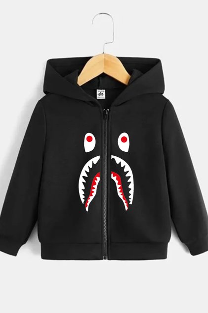 Kids Unisex Black Character Printed Zippered Cardigan/Jacket
