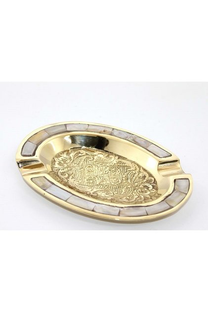 All Brass Mother of Pearl Embroidered Ashtray