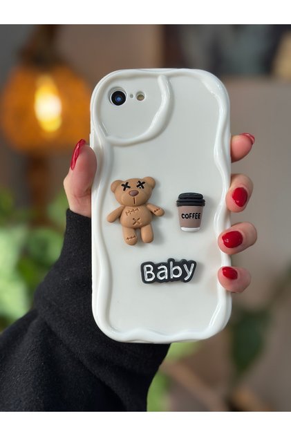 iPhone 7 Plus and 8 Plus Compatible Cream Baby Designed Case with Toy