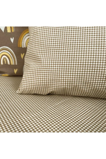 100% Natural Cotton Gingham Single Elasticless 2 Piece Sheet Set Latte