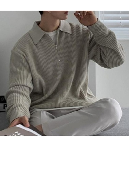 COPY - COPY - men's oversize knitted knitwear sweater pile collar turtleneck sweater