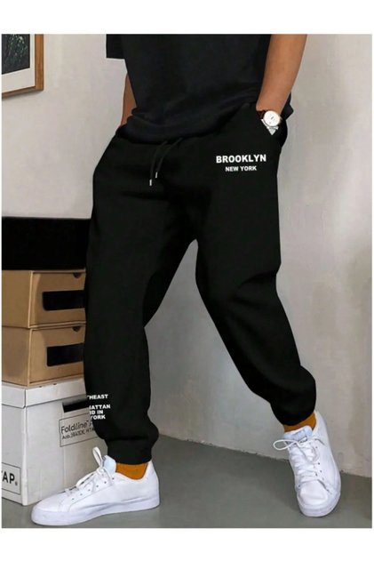 Unisex Large Size Brooklyn Printed 3 Thread Jogger Relaxed Fit Sweatpants