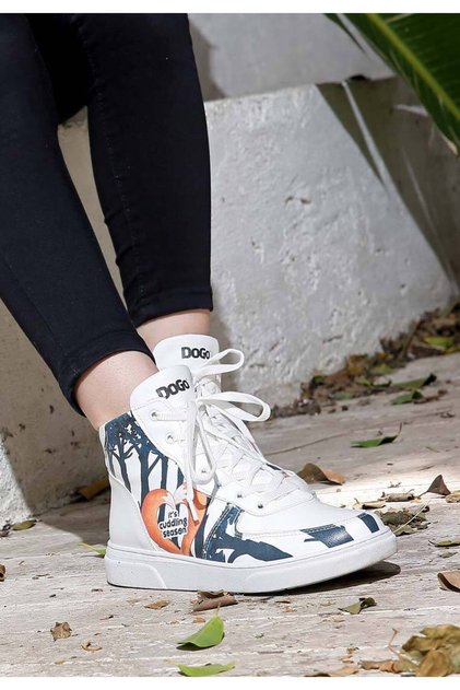 Women's Vegan Leather White High Sneakers - Cuddling Season Design