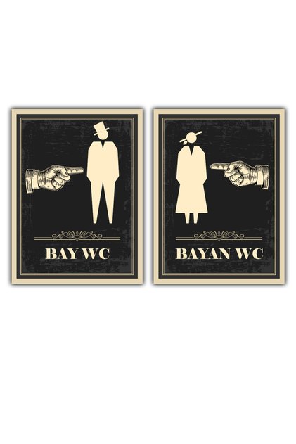 Wooden Uv Printing Wc Sign, Humorous Wc Text Door Sign, 2 Women and Men Silhouettes