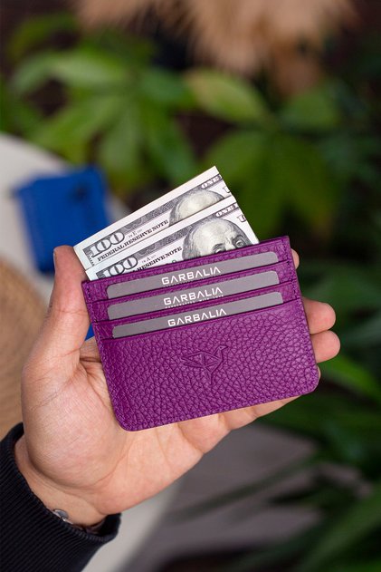 Cape Genuine Leather Classic Thin Unisex Purple (Plum) Card Holder