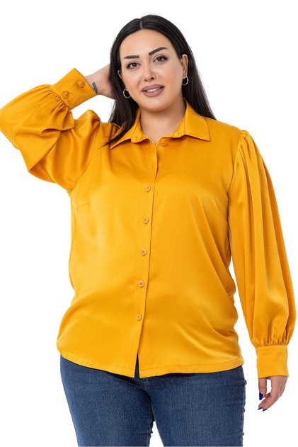 Plus Size Satin Mustard Shirt with Cuff and Sleeve Top