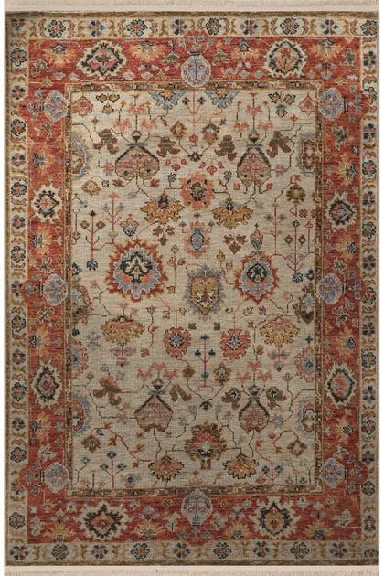Orange Beige Themed Traditional Motif Floral Patterned Fringed Vintage Decorative Carpet 3137