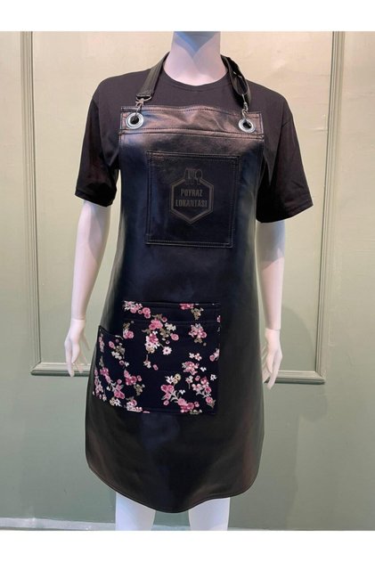 Black Leather Pocketed Strap Barista Chef Cafe Restaurant Butcher Aprons
