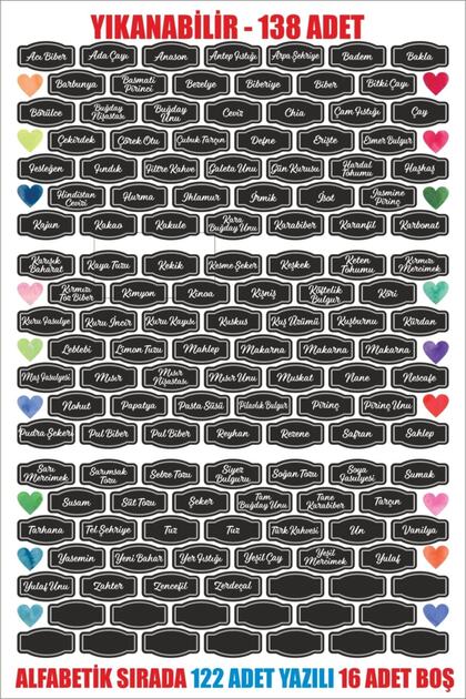 138 Pieces Washable Plastic Alphabetical Order Kitchen Labels