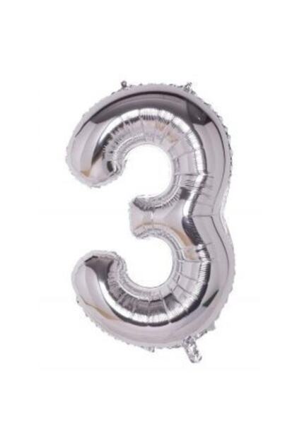 Foil Balloon 3 Number Silver Color 100 Cm