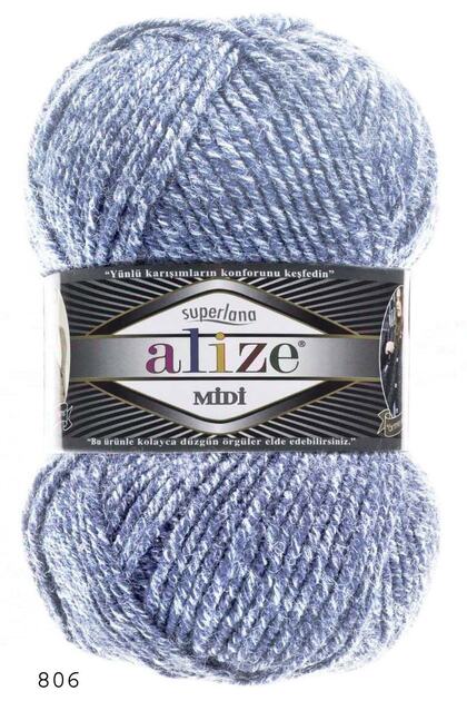 Alize 5 Adet Süperlana Midi Jaspe Mavi 806 El Örgü İpi Yelek Hırka