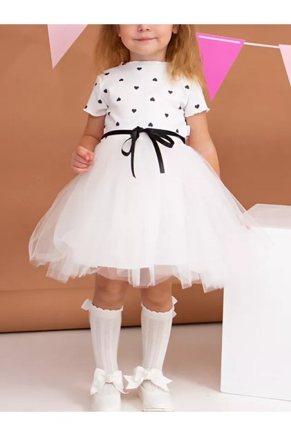 Fluffy Tulle Flexible Lycra Heart Printed Princess Tutu Dress