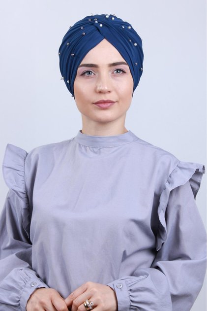 Women's Hijab Pearl and Stoned Vera Outer Bonnet Blue
