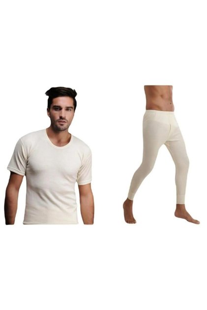 SELANIK KNITTED BOTTOM AND TOP 100% WOOL MEN'S SHORT SLEEVE AND DON WOOL SET