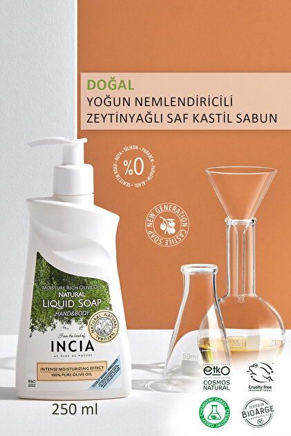 INCIA %100 Doğal Sıvı Kastil Sabunu Yoğun Nemlendirici Zeytinyağlı