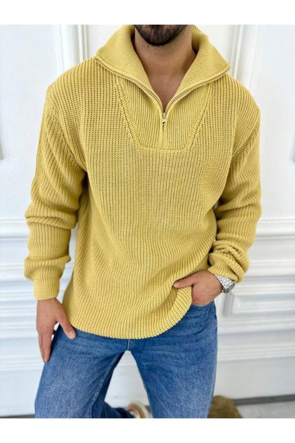 Pullover Oversize Non-Pilling Natural Cotton Zippered Turtleneck Knitted Knitwear Sweater