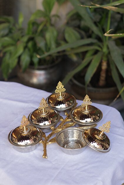 ANTEPSEPETİ Bakır Gümüş Kaplama 5 Hazneli Dallı Çerezlik - Fiyatı