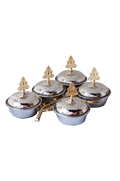 ANTEPSEPETİ Bakır Gümüş Kaplama 5 Hazneli Dallı Çerezlik - Fiyatı