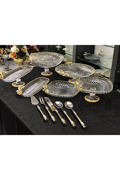 Santara AVANGARDE GOLD METAL GALA ÇİÇEKLİ 6 TANE SUNUMLUK VE 5'Lİ