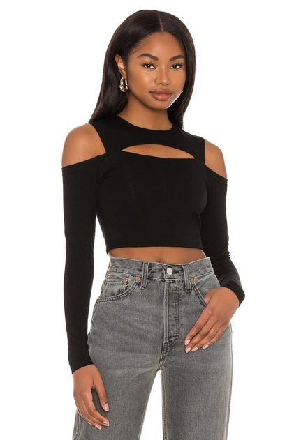 Women's Black Chest Low-cut Silk Jersey Crop Top