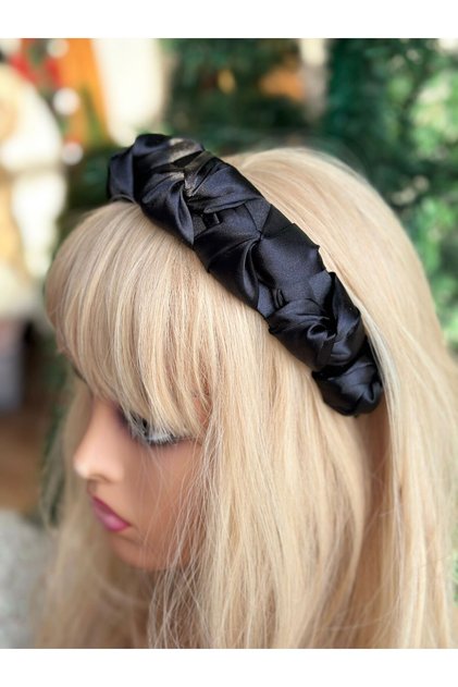 French model custom design trend luxury wide drawstring knit knotted women's crown satin crown black color