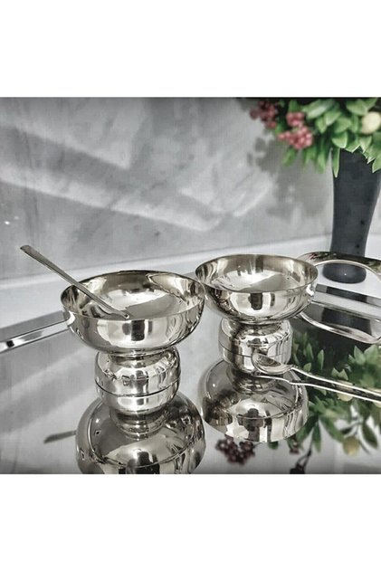 6-Piece Silver Turkish Delight and Snack Bowl Set - Ice Cream and Sugar Bowl Effect