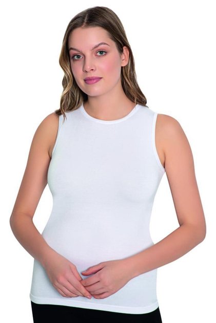 Women's White Crew Neck Bamboo Sleeveless Undershirt Tank Top