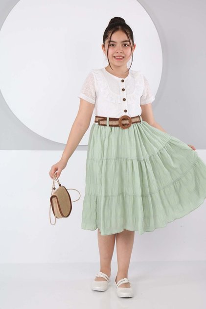 Bag Belted Front Buttoned Two Color Dress