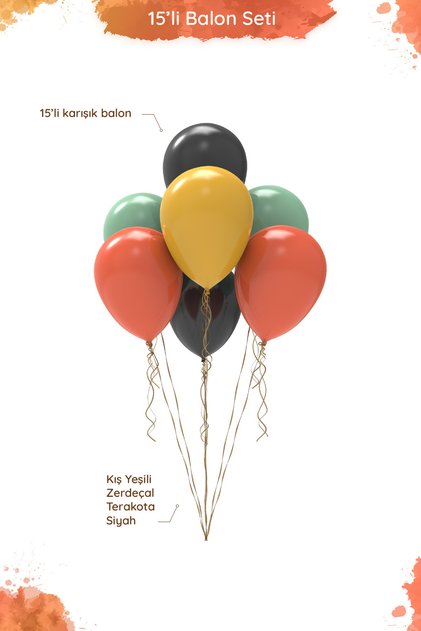 Retro Car Themed Balloon Set - Winter Green, Turmeric, Terracotta and Black Mixed Balloons - 15 Pieces