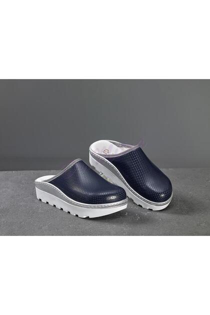 Tractor Sole Perforated Women's Clogs Slippers Navy Blue